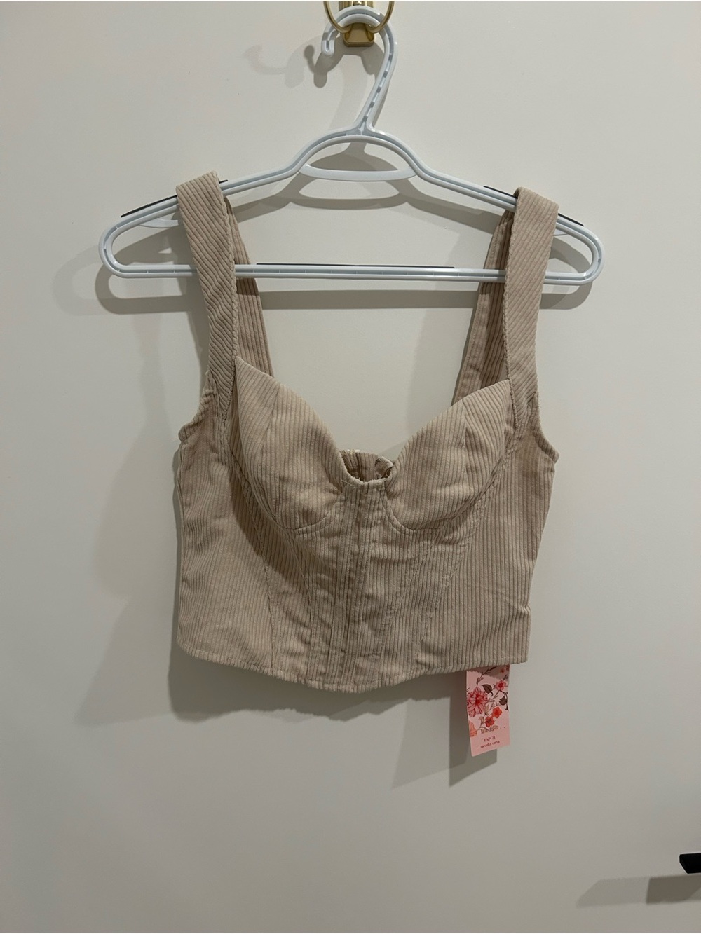 Beige Ribbed Bustier Crop Top - Unbranded